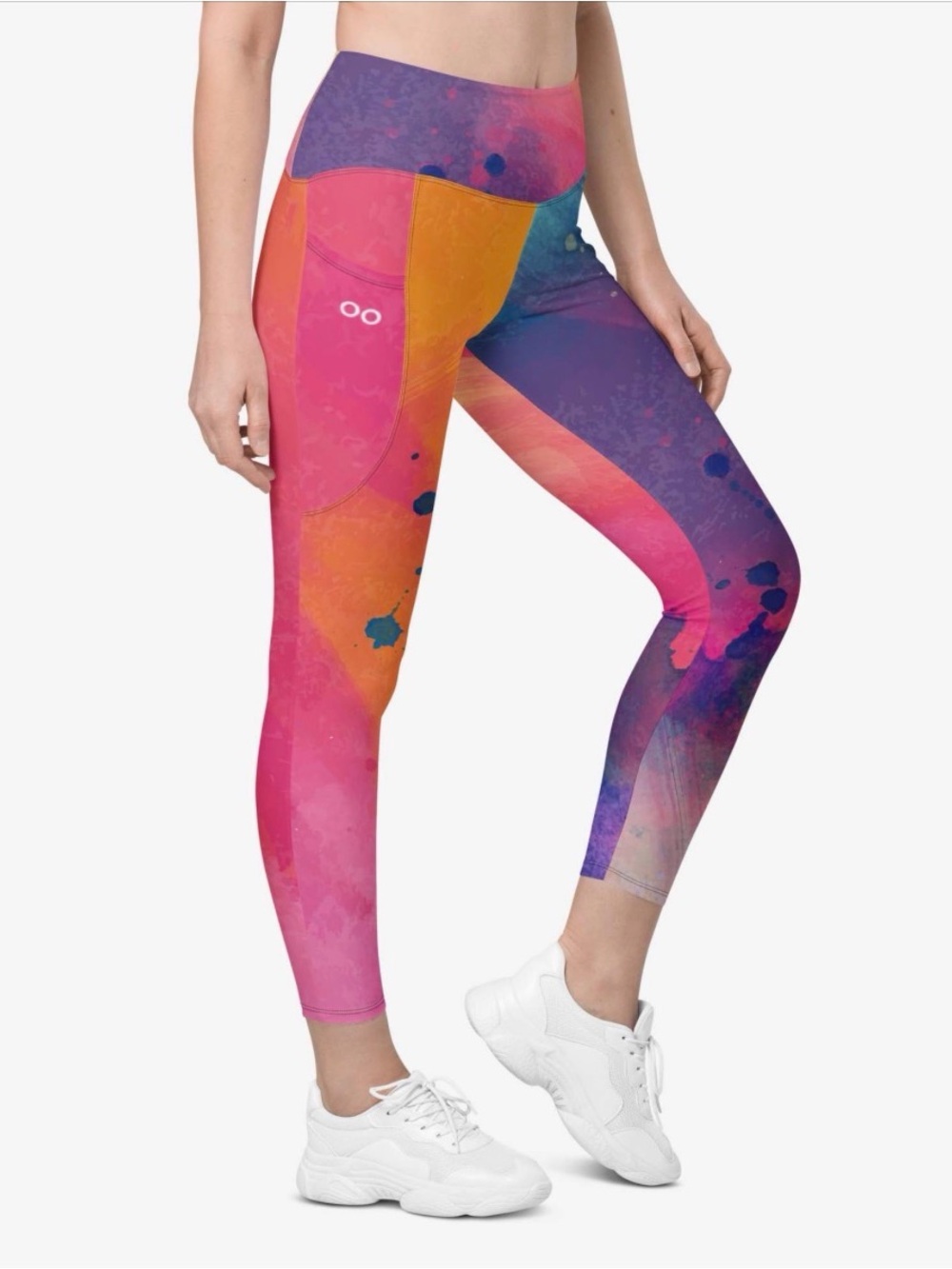 Loony Legs Cosmic Splash Printed Leggings L High Rise Pockets Colorful